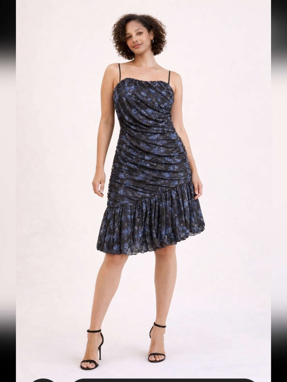 Anthropologie Let Me Be Strapless‎ Ruched Floral Dress in Brown and Blue